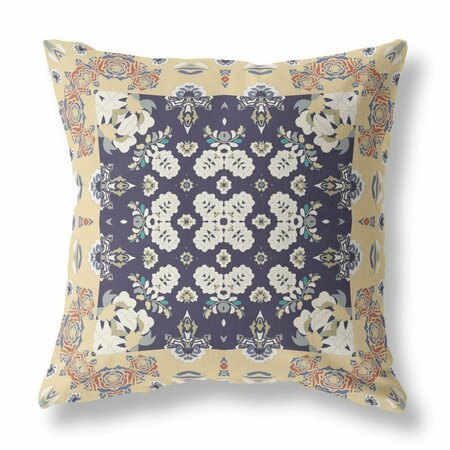 PALACEDESIGNS 26 in. Rose Box Indoor & Outdoor Zippered Throw Pillow Yellow Navy & Blue PA3678324